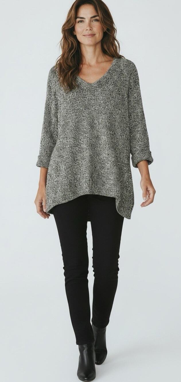 Eileen Fisher Sweater Womens Linen Wool Size XL Gray Knit 3/4 Sleeve Longline